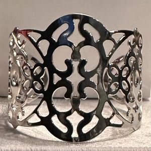 Silver Tone Filigree Cuff Bracelet